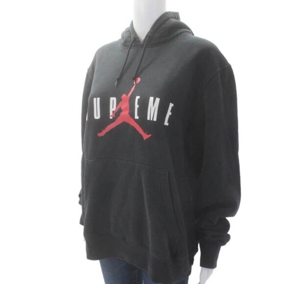 Supreme x Jordan Hooded Sweatshirt Size Large Black Fall 2015 Big Logo Front - Picture 4 of 10